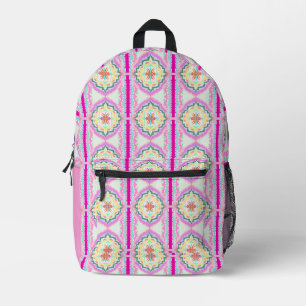 Chique roze en gouden geometrisch bloempatroon bedrukte rugzak