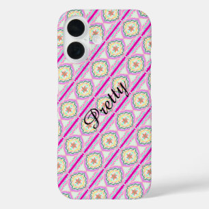 Chique roze en gouden geometrisch bloempatroon iPhone 16 hoesje
