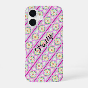 Chique roze en gouden geometrisch bloempatroon iPhone 16 hoesje