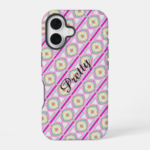 Chique roze en gouden geometrisch bloempatroon iPhone 16 hoesje