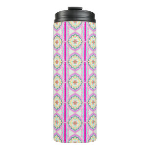 Chique roze en gouden geometrisch bloempatroon thermosbeker