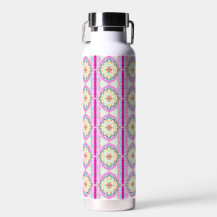 Chique roze en gouden geometrisch bloempatroon waterfles