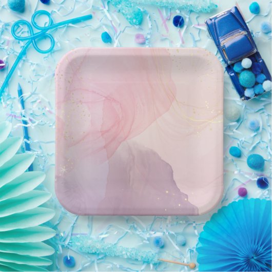 Chique roze en gouden vierkante papier Bord (Feest)