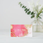 Chique roze en gouden Waterverf Blot Visitekaartje (Staand voorkant)