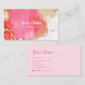 Chique roze en gouden Waterverf Blot Visitekaartje (Voorkant / Achterkant)