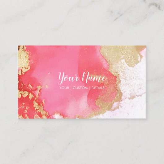 Chique roze en gouden Waterverf Blot Visitekaartje (Voorkant)