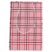 Chique roze en grijze geruite modepatroonfeest medium cadeauzakje (Achterkant)