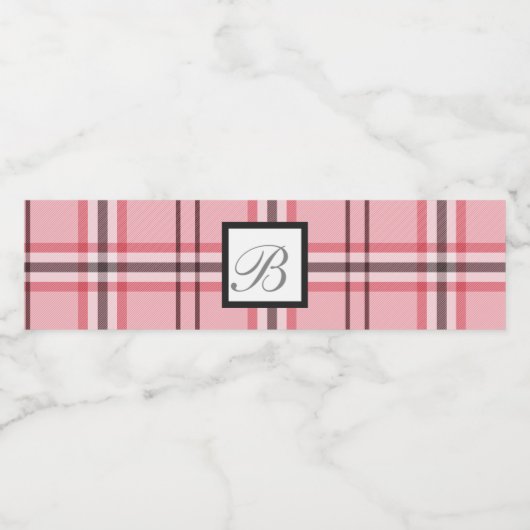 Chique roze en grijze geruite modepatroonfeestje waterfles etiket (Enkel label)