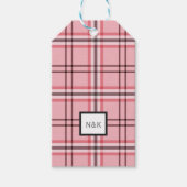 Chique roze en grijze ruit modepatroon feest cadeaulabel (Voorkant)