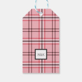 Chique roze en grijze ruit modepatroon feest cadeaulabel (Achterkant)