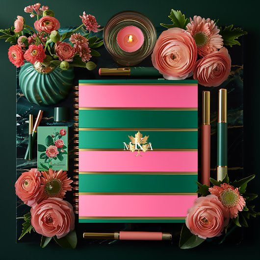 Chique roze en groen gestreept planner
