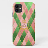 Chique Roze en Groene Argyle Monogram Initialen Case-Mate iPhone Case (Achterkant)