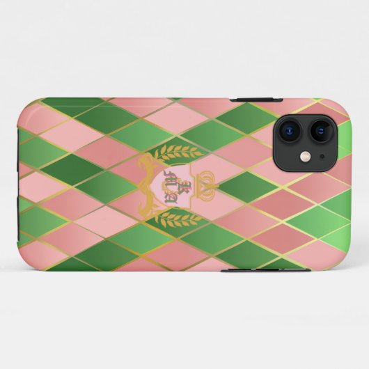 Chique Roze en Groene Argyle Monogram Initialen Case-Mate iPhone Case (Achterkant (horizontaal))