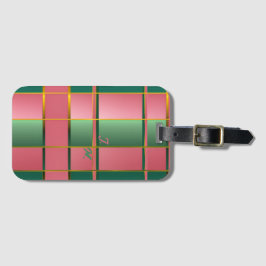 Chique roze en groene kleurblokmonogram bagagelabel