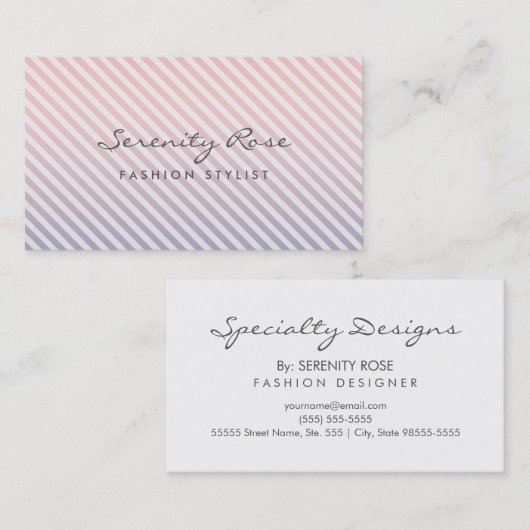 Chique roze en Paarse Ombre Stripes Mode Design Visitekaartje (Voorkant / Achterkant)