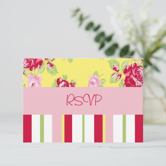Chique Roze En Strepen Bruiloftsreceptie RSVP Kaart (Staand voorkant)