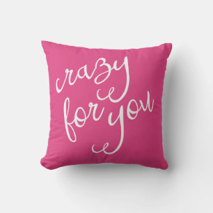 Chique roze en witte Crazy for You-typografie Kussen