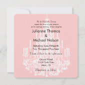 Chique roze en witte kroonluchter bruiloft kaart (Voorkant)