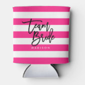 Chique roze en witte strepen zwart team bruid blikjeskoeler (Voorkant)