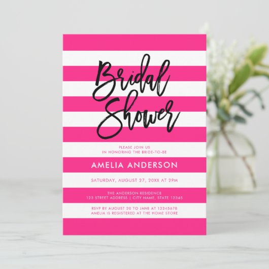 Chique roze en witte strepen zwart Vrijgezellenfee Kaart (Staand voorkant)