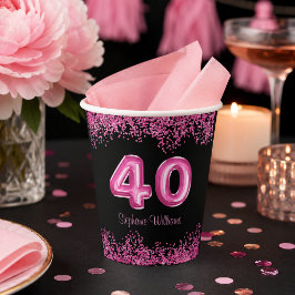 Chique roze en zwarte 40e verjaardagsfeest  papieren bekers