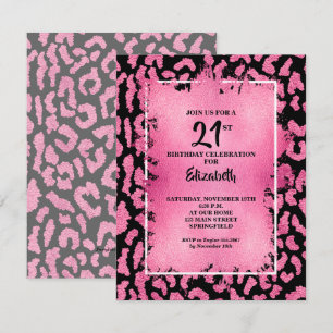 Chique roze en zwarte luipaardprint verjaardag kaart