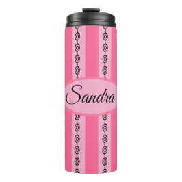 Chique roze en zwarte mod-patroon Aangepaste naam Thermosbeker