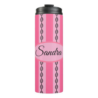 Chique roze en zwarte mod-patroon Aangepaste naam Thermosbeker