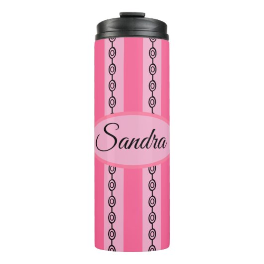 Chique roze en zwarte mod-patroon Aangepaste naam Thermosbeker (Voorkant)