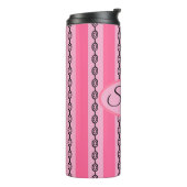 Chique roze en zwarte mod-patroon Aangepaste naam Thermosbeker (Gedraaid links)