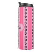 Chique roze en zwarte mod-patroon Aangepaste naam Thermosbeker (Geroteerd rechts)