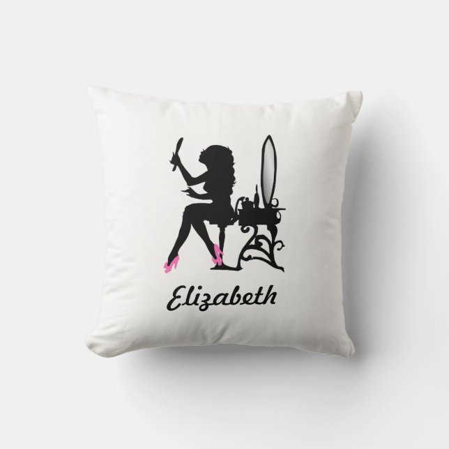 Chique roze en zwarte vrouw van mode silhouet kussen (Voorkant)