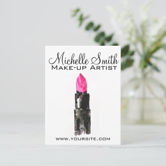 Chique roze en zwarte waterverf lippenstift Make-u Briefkaart (Staand voorkant)