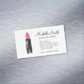 Chique roze en zwarte waterverf lipstick Make-up Magnetisch Visitekaartje (Voorbeeld)