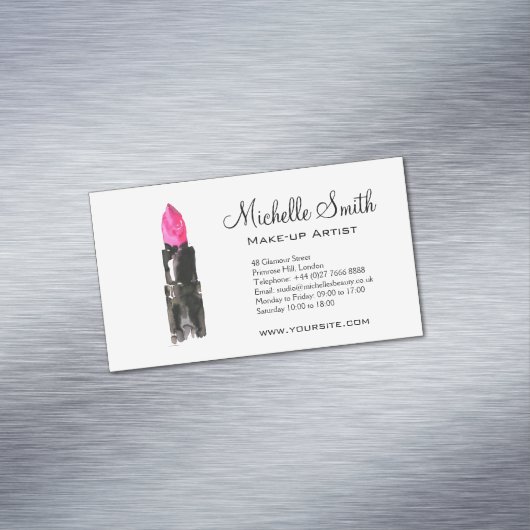 Chique roze en zwarte waterverf lipstick Make-up Magnetisch Visitekaartje (Voorbeeld)