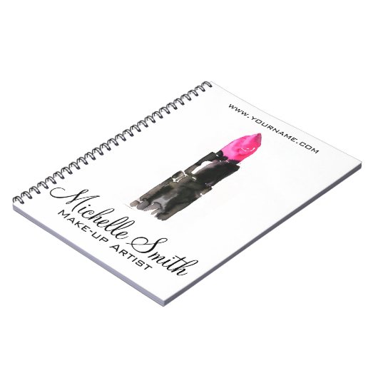 Chique roze en zwarte waterverf lipstick Make-up Notitieboek (Linkerzijde)