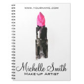 Chique roze en zwarte waterverf lipstick Make-up Notitieboek (Voorkant)