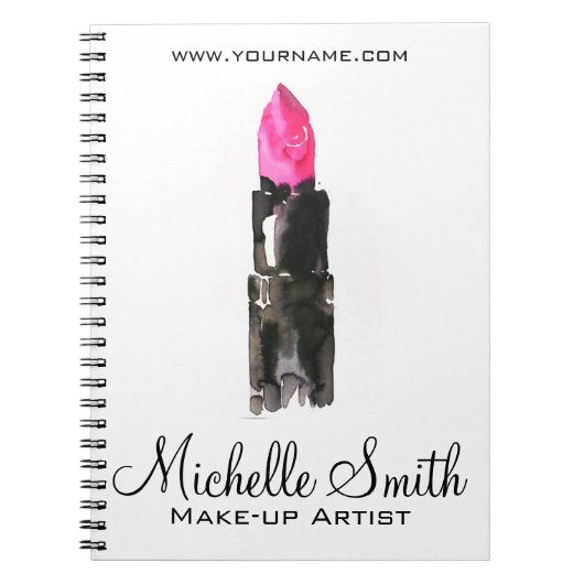 Chique roze en zwarte waterverf lipstick Make-up Notitieboek (Voorkant)
