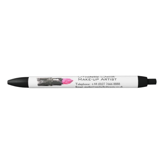 Chique roze en zwarte waterverf lipstick Make-up Zwarte Inkt Pen (Voorkant)