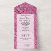 Chique roze faux leer all in one uitnodiging (Binnen)