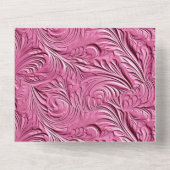 Chique roze faux leer all in one uitnodiging (Achterkant)