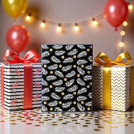 Chique Roze Flamingo Zwart en Goud Tropisch Glamou Inpakpapier Vel