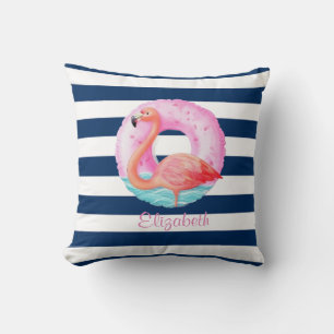 Chique roze flamingo's zwembad drijver marine blau kussen