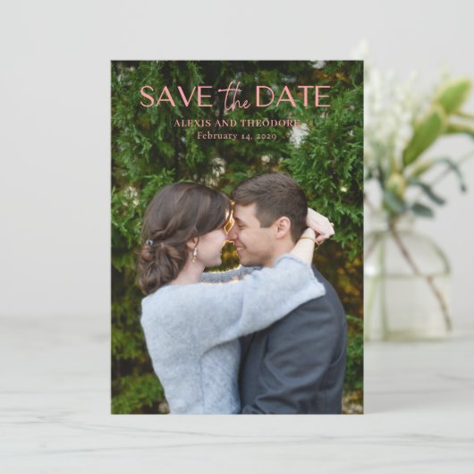 Chique Roze Foto Moderne Trouwdag Save The Date (Staand voorkant)