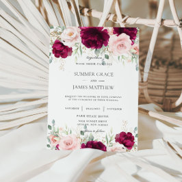 Chique roze framboos blush roze bloemenbruiloft kaart