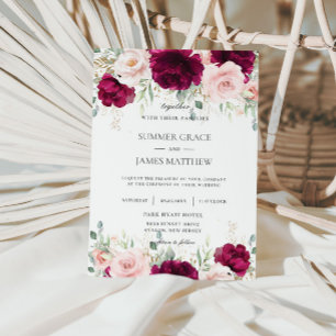 Chique roze framboos blush roze bloemenbruiloft kaart