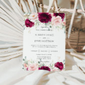 Chique roze framboos blush roze bloemenbruiloft kaart