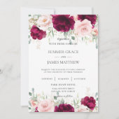 Chique roze framboos blush roze bloemenbruiloft kaart (Voorkant)