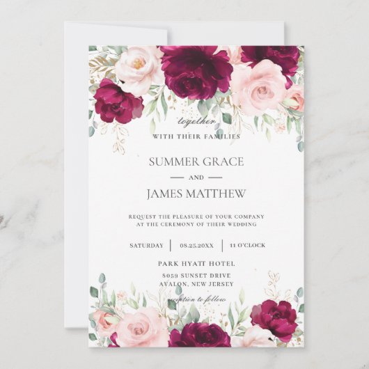 Chique roze framboos blush roze bloemenbruiloft kaart (Voorkant)