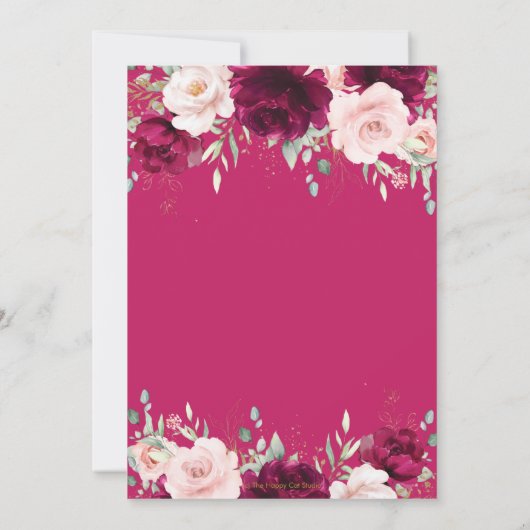 Chique roze framboos blush roze bloemenbruiloft kaart (Achterkant)